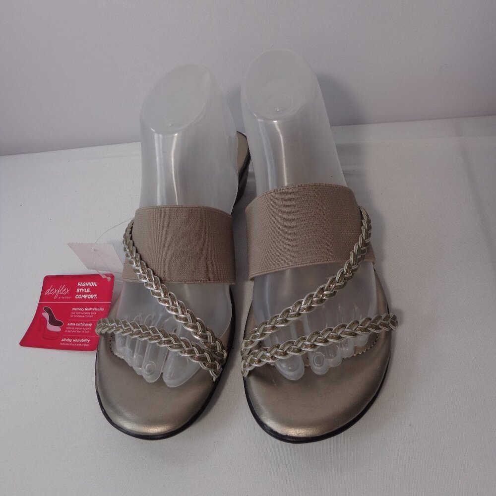 DEXFLEX By DEXTER Slip On Braid Elastic Straps Low Wedge Sandals Women's Size 8W